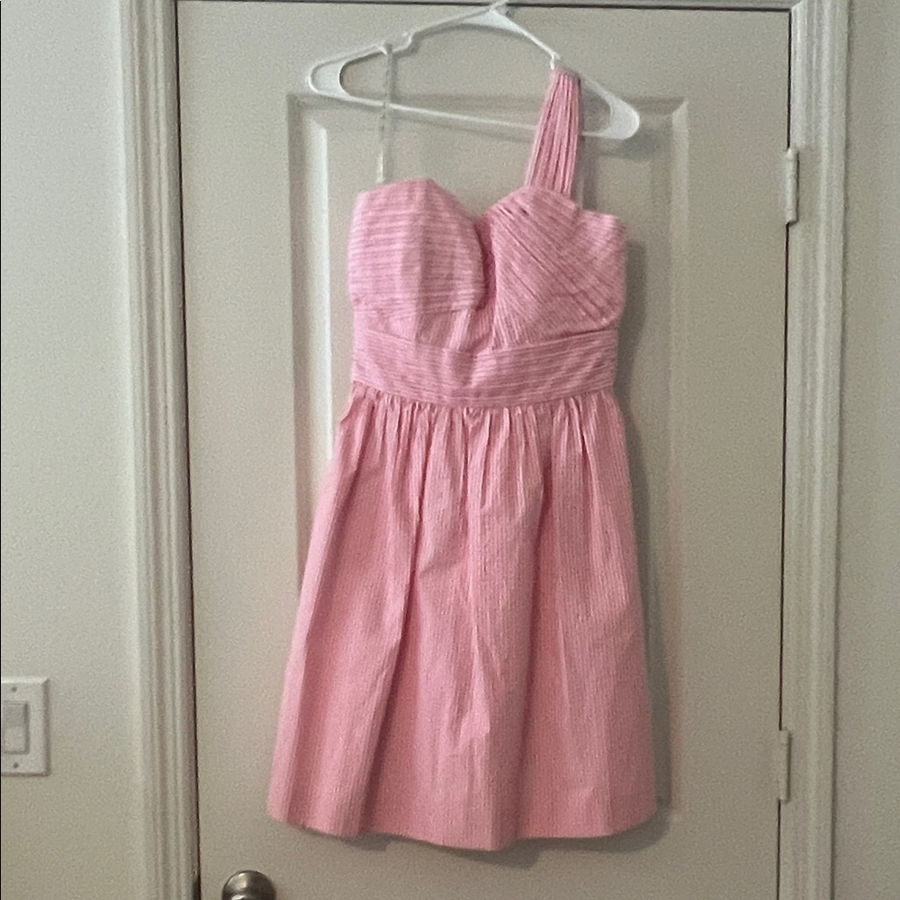 Lilly Pulitzer Addison Dress (one shoulder) Pink Tropics Seersucker